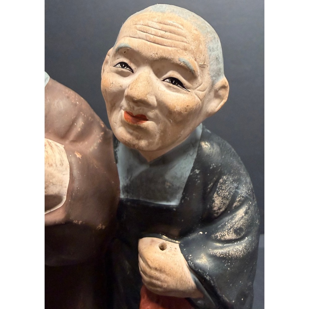 Vintage Japanese Hakata Urasaki Clay Doll Figurine Elderly Couple Traditional - Picture 6 of 10